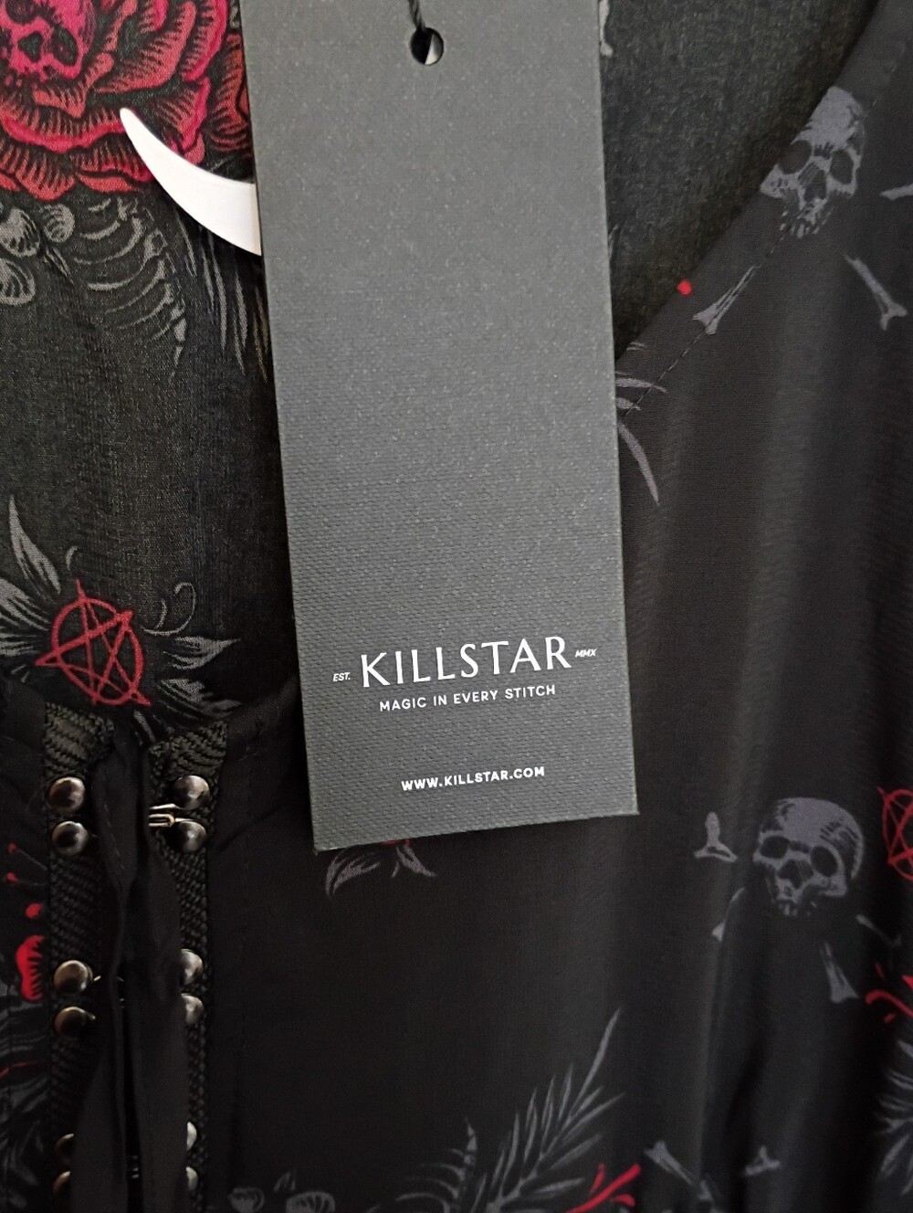 Killstar Hail Pandora Maxi Dress Black Red Skull Pentagram Goth Size Large NWT - Picture 12 of 16